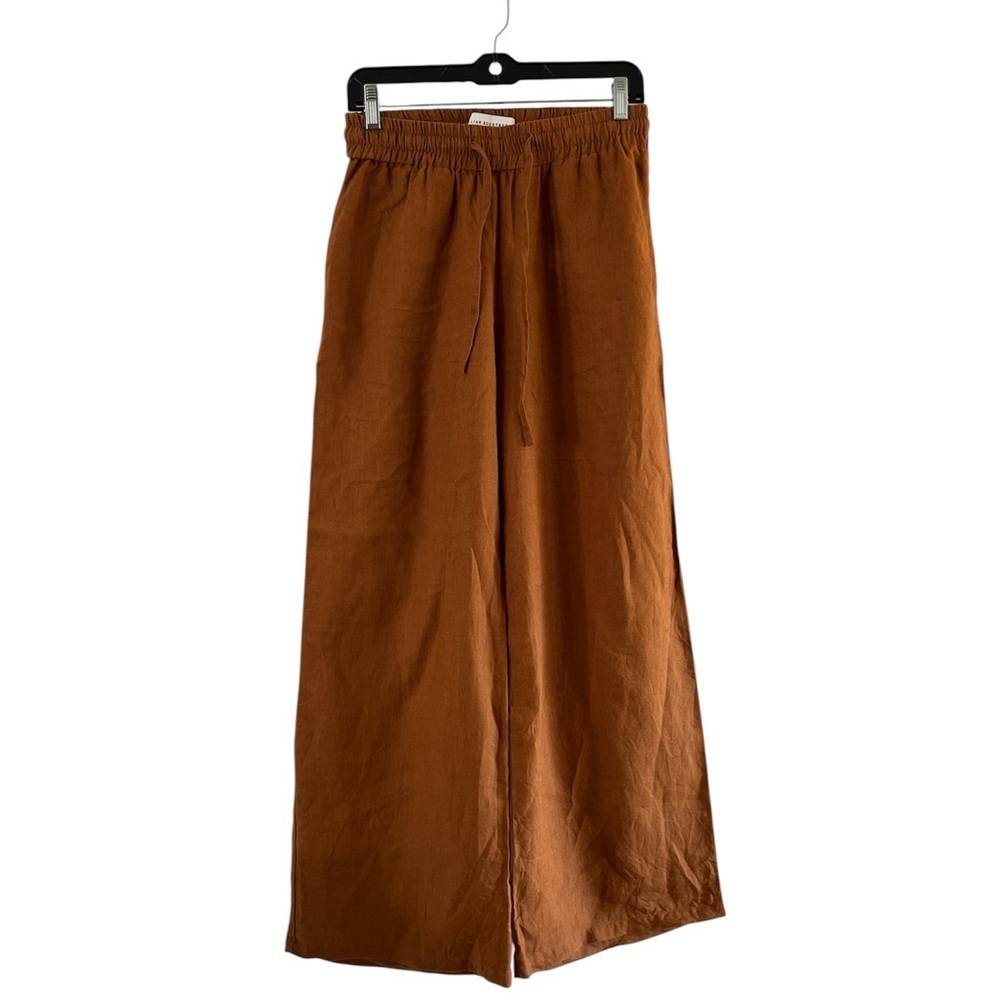 Jillian Boustred 100% Linen Wide Leg Pants M Earth Tone - Picture 2 of 13